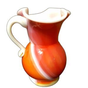 Vintage Kanawha Peachblow Cased Glass Pitcher Slag Orange Yellow Applied Handle